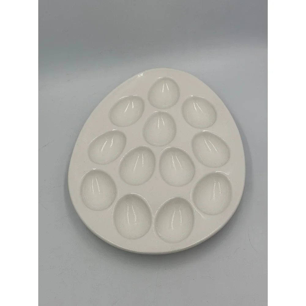 RP Home Deviled Egg Platter White Ceramic 12 Slot Portugal 9.5